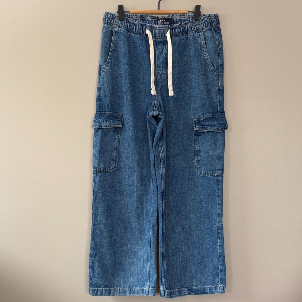 GAP Wide Leg Cargo Jeans High Rise Medium Blue Wash Size‎ Medium
